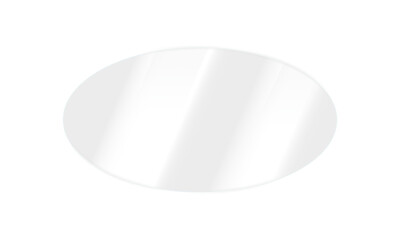 Realistic transparent shiny glossy clear glass plate panel oval round circle leans shape light glare reflective surface effect overlay pane on PNG isolated background smooth