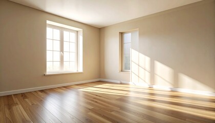 Obraz premium Spacious, new home interior with a wide empty room, light wood floor, and large window