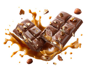 An isolated chocolate bar with milk and caramel, a delicious dessert and snack.