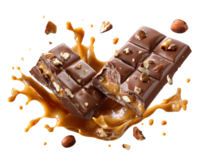 An isolated chocolate bar with milk and caramel, a delicious dessert and snack.