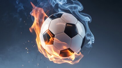 Naklejka premium Burning soccer ball engulfed in flames on a white background