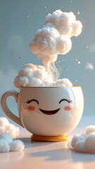 A cheerful mug with fluffy clouds