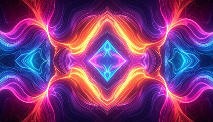 Abstract symmetrical pattern of glowing neon lines