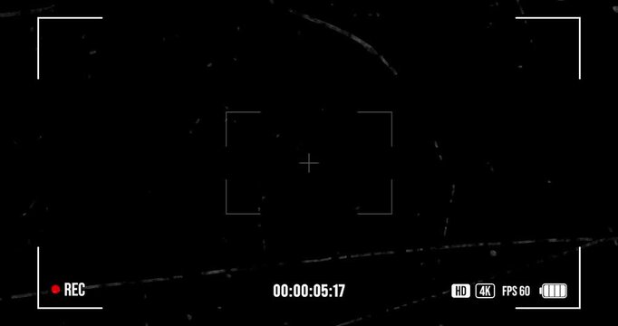 Video Recorder Camera Screen Digital Display Overlay on Black Background. Recording Frame, Screen Recording. Recorder Digital Display with Multiple Settings. 4K Camcorder Interface.