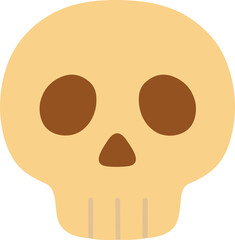 beige cartoon-style skull with large brown eye sockets and a triangular nose hole.