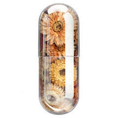 Bacopa Monnieri brahmi Flowers in Transparent Capsule Isolated on White Background