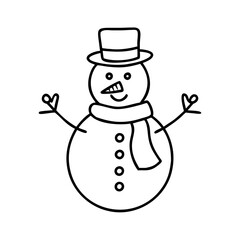 Vector art of simple line drawing of a snowman with a hat and scarf