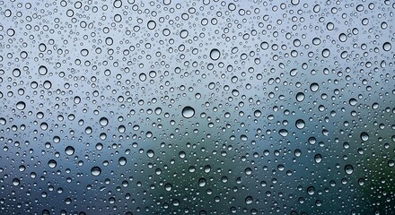 Raindrops on a Window Pane Showing a Distant Landscape