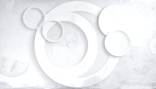 "Symmetrical abstract design of concentric circles and geometric patterns in white and gray—radiating from a bright center and fading into darker edges, evoking depth, motion, and ethereal balance."