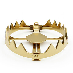 A shiny golden bear trap isolated on white