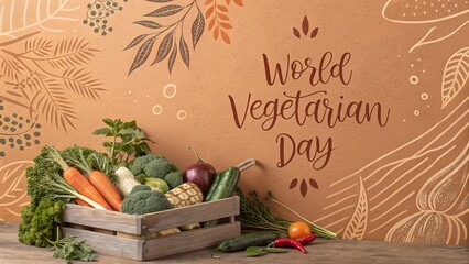 World Vegetarian Day, Image shows world vegetarian day with fresh colorful vegetables arranged.