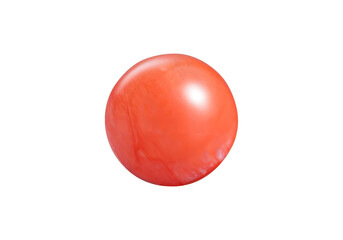 A polished cherry quartz sphere on a white isolated background, showcasing rich red and pink hues with a glossy finish. Ideal for decor, meditation, or crystal collections.
