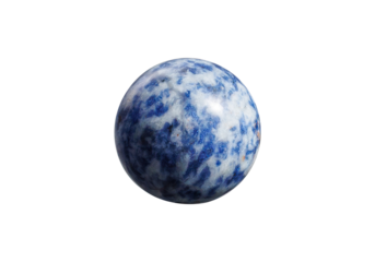 An elegant blue spot jade orb on a white isolated background, displaying delicate blue speckles and a refined polish. Suitable for luxury decor or crystal therapy.