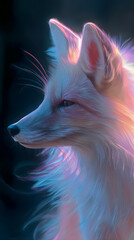 Mystical neon fox portrait with glowing colorful fur