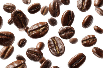 Fototapeta premium A close up of coffee beans with the idea of a coffee bean explosion