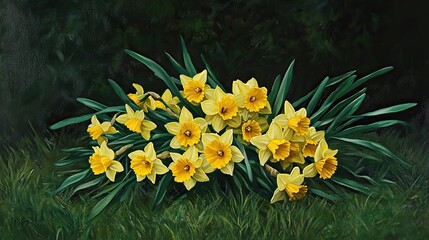 bouquet of daffodils on grass