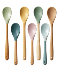 A set of wooden spoons with different colors and sizes