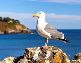 Obraz premium Seagull on coastal rocks (1)