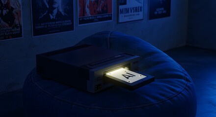 Printer with Ai Document Coming Out in Dimly Lit Room