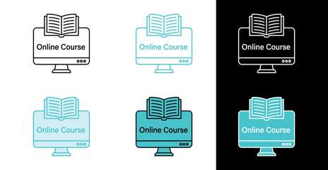 Online course icon for online education and e learning in line and fill style