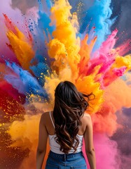 A person gazes upward at a vibrant explosion of color