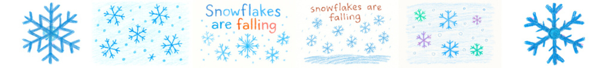 Set of Colorful snowflake illustrations created by an 8-9 year old child  