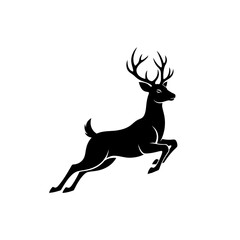 Majestic stag leaping in silhouette isolated on white background