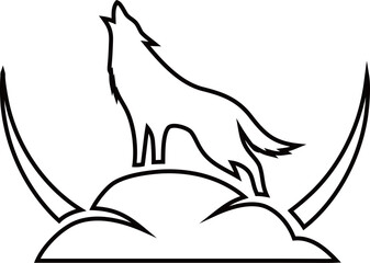 Minimal howling wolf outline icon in vector format. Ideal for logo templates, hunting gear, and nature branding.