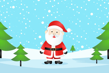 Vibrant Santa Claus vector with a decorated Christmas tree background, perfect for festive cards, posters, invitations, and holiday promotions