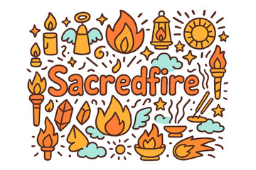 Sacredfire Doodle Art. Sacredfire. Hand-drawn doodle illustration of Sacredfire. flames, candles, fire sparks,