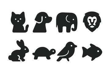 Obraz premium Animal Icon Grid. Animals. Filled icon set of Animals: cat, dog, elephant, lion, rabbit, turtle, bird, fish.