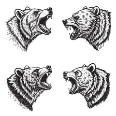 Realistic Bear Head Silhouette – Detailed Linework Animal Illustration