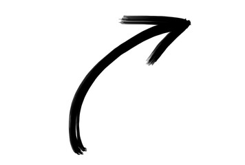 Hand Drawn Curved Arrow Brush Illustration. Bold Black Upward Pointer Design – Transparent Background, PNG.