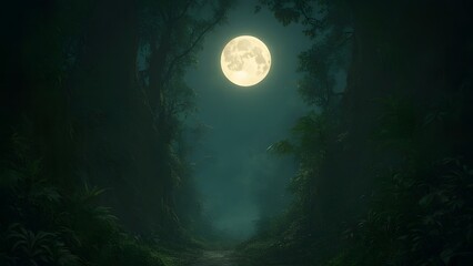 Fototapeta premium Mystical Moonlight Sonata A Forest's Embrace Under the Watchful Eye of the Moon A Serene and Enigmatic Nocturne