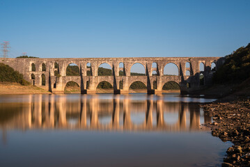Fototapeta premium Long exposure view of Maglova aqueduct in Istanbul built by Ottoman Sinan the Architect 
