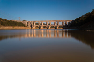 Fototapeta premium Long exposure view of Maglova aqueduct in Istanbul built by Ottoman Sinan the Architect 