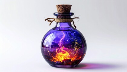 Iridescent Purple Potion Bottle with Glowing Orange Interior on White Background