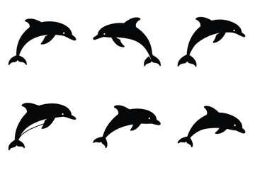 Obraz premium Dolphin minimal flat vector icon set, black color and white background.