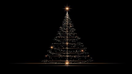 a minimal outline of a christmas tree with subtle goden lights on black backgrund
