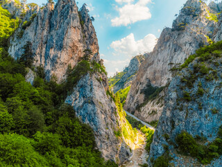  View of Sutjeska road in Bosnia and Hercegovina. Canon in Sutjeska  national park with towering rocks.
