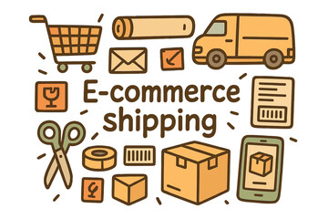 E-commerce Shipping Doodles. E-commerce shipping. Hand-drawn doodle illustration of e-commerce shipping.