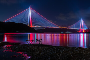 Long exposure view of Yavuz Sultan Selim bridge, which is known as 3rd birdge of Istanbul