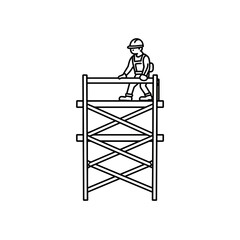 Construction worker standing on scaffolding during building project  