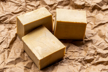 Handmade soap made from recycled vegetable oil, saponification process