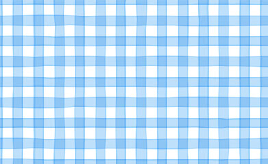 Cute light blue checkered vichy print in kid's style. Tartan seamless pattern. Vector illustration of tartan vichy plaid for textile, packaging and fabric print in picnic style.	
