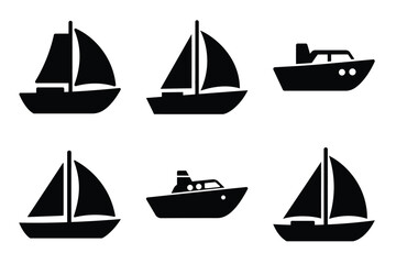 Boat minimal flat vector icon set, black color and white background.