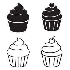 Cupcake Icon Silhouette and Outline Vector