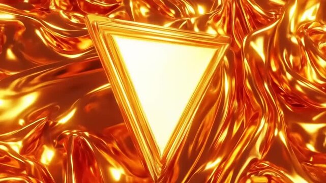 A vibrant, glossy triangle shape, set against a backdrop of rippling, molten gold, creates a striking visual effect.