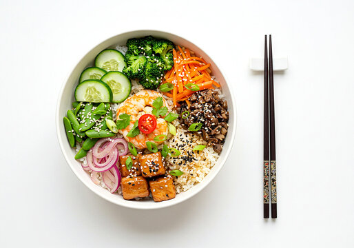Asian Rice Bowl with Chopsticks