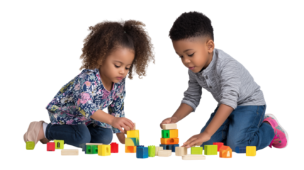 Two children playing with blocks
